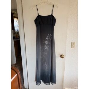 Rhapsody Ombre Floral Maxi Dress Spaghetti Strap Retro 90s Y2K Gown Size 8
